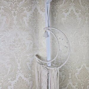 Macrame Moon with Hanging Crystal Wall Hanging Woven Braided Boho Bohemian